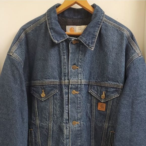 🔥🤩Rare Vintage carhartt flannel lined denim jacket size XL - Picture 3 of 7